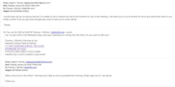 Email Scam Example